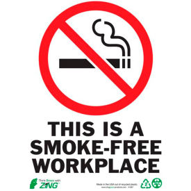 Eco Safety Sign, Smokefree Workplace, 7"W x 10"H, Recycled Plastic