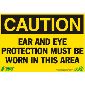 Eco Safety Sign, Caution Ear Protection Required, 10"W x 7"H, Recycled Polystyrene