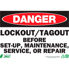 Eco Safety Sign, Danger Lockout-Tagout, 10"W x 7"H, Recycled Aluminum