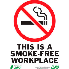 Eco Safety Sign, Smokefree Workplace, 7"W x 10"H, Recycled Aluminum