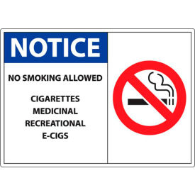 No Smoking Sign, Notice No Smoking Allowed, 10"W x 7"H, Recycled Plastic