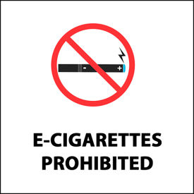 No Smoking E Cigarettes Label, 4"W x 4"H, Recycled Polystyrene Self Adhesive, Pack of 2