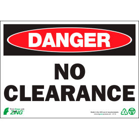 Zing Eco Safety Sign, Danger No Clearance, 10"W x 7"H, Recycled Polystyrene Self Adhesive