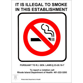 No Smoking Label, Rhode Island Regulations, 5"W x 7"H, Recycled Polystyrene, Pack of 2