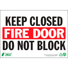Eco Safety Sign, Keep Fire Door Closed, 10"W x 7"H, Recycled Aluminum