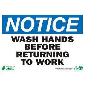 Notice Wash Hands Before Returning to Work, 10"W x 7"H, Recycled Aluminum