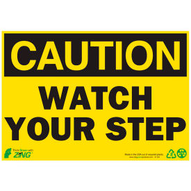 Eco Safety Sign, Caution Watch Your Step, 10"W x 7"H, Recycled Plastic