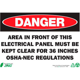 Zing Eco Safety Sign, Danger Electrical Panel, 10"W x 7"H, Recycled Plastic
