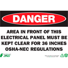 Zing Eco Safety Sign, Danger Electrical Panel, 10"W x 7"H, Recycled Polystyrene Self Adhesive