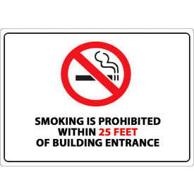 No Smoking Sign, 25 Feet, 10"W x 7"H, Recycled Plastic