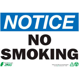 Zing Eco Safety Sign, Notice No Smoking, 10"W x 7"H, Recycled Plastic
