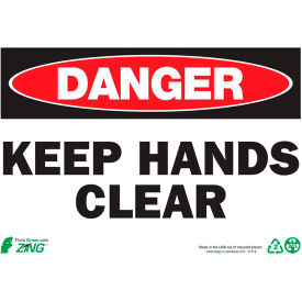 Eco Safety Sign, Danger Keep Hands Clear, 10"W x 7"H, Recycled Plastic