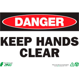 Zing Eco Safety Sign, Danger Keep Hands Clear, 10"W x 7"H, Recycled Aluminum