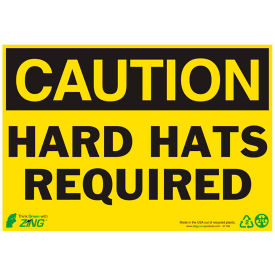 Caution Hard Hat Required Sign, 10"W x 7"H, Recycled Plastic