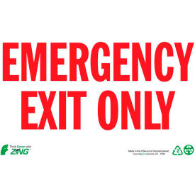 Eco Safety Sign, Emergency Exit Only, 10"W x 7"H, Recycled Plastic