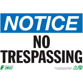 Notice No Trespassing, 10"W x 7"H, Recycled Plastic