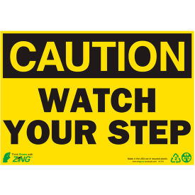 Zing Eco Safety Sign, Caution Watch Your Step, 10"W x 7"H, Recycled Polystyrene Self Adhesive