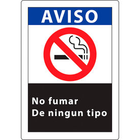 No Smoking Sign, Aviso No Fumar, 7"W x 10"H, Recycled Aluminum