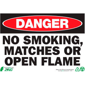 Eco Safety Sign, Danger No Smoking/Matches/Open Flame, 10"W x 7"H, Recycled Plastic