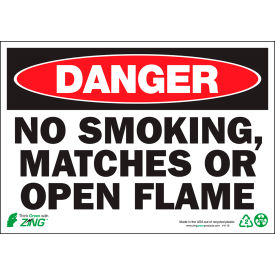 Eco Safety Sign, Danger No Smoking/Matches/Open Flame, 10"W x 7"H, Recycled Aluminum