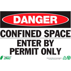 Zing Eco Safety Sign, Danger Confined Space, 10"W x 7"H, Recycled Plastic
