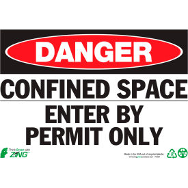 Eco Safety Sign, Danger Confined Space, 10"W x 7"H, Recycled Aluminum