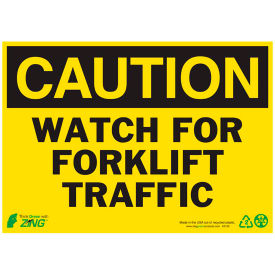 Eco Safety Sign, Caution Watch For Forklift Traffic, 10"W x 7"H, Recycled Plastic