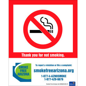 No Smoking Sign, Arizona Regulations, 7"W x 10"H, Recycled Polystyrene Self Adhesive