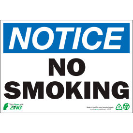Zing Eco Safety Sign, Notice No Smoking, 10"W x 7"H, Recycled Polystyrene Self Adhesive