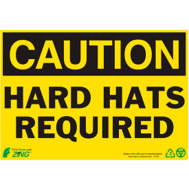 Eco Safety Sign, Caution Hard Hat Required, 10"W x 7"H, Recycled Aluminum