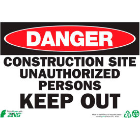 Eco Safety Sign, Danger Construction Site Keep Out, 10"W x 7"H, Recycled Plastic