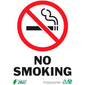 No Smoking Safety Sign, 7"W x 10"H, Recycled Plastic
