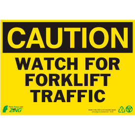 Zing Eco Safety Sign, Caution Watch For Forklift Traffic, 10"W x 7"H, Recycled Polystyrene