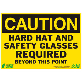Zing Eco Safety Sign, Caution Hard Hat and Safety Glasses Required, 10"W x 7"H, Recycled Plastic