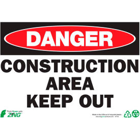 Zing Eco Safety Sign, Danger Construction Area Keep Out, 10"W x 7"H, Recycled Plastic