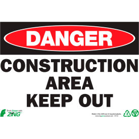 Zing Eco Safety Sign, Danger Construction Area Keep Out, 10"W x 7"H, Recycled Aluminum