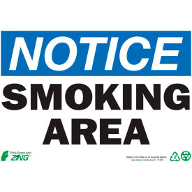Eco Safety Sign, Notice Smoking Area, 10"W x 7"H, Recycled Plastic