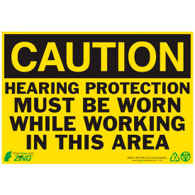 Caution Hearing Protection Must Be Worn Sign, 10"W x 7"H, Recycled Plastic