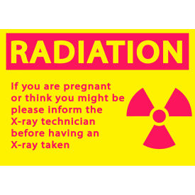 Eco Safety Sign, Radiation Notify X-Ray Technician, 10"W x 7"H, Recycled Aluminum
