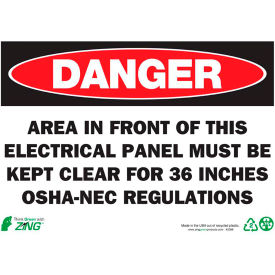 Eco Safety Sign, Danger Electrical Panel, 14"W x 10"H, Recycled Plastic
