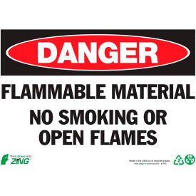 Eco Safety Sign, Danger Flammable Materials No Smoking, 14"W x 10"H, Recycled Plastic