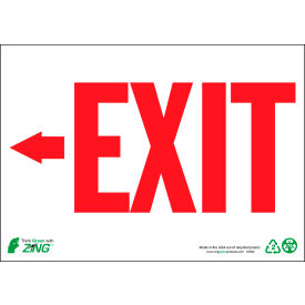 Eco Safety Sign, Exit Left Arrow, 14"W x 10"H, Recycled Polystyrene Self Adhesive