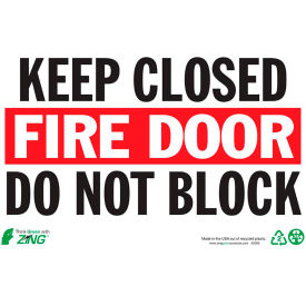 Eco Safety Sign, Keep Fire Door Closed, 14"W x 10"H, Recycled Plastic