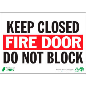 Eco Safety Sign, Keep Fire Door Closed, 14"W x 10"H, Recycled Aluminum