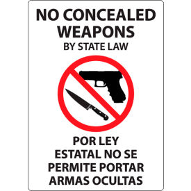 Concealed Carry Window Decal, No Concealed Weapons By State Law, 5"W x 7"H, Polystyrene, Pk of 2