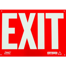 Eco Safety Sign, Exit, White on Red, 14"W x 10"H, Recycled Plastic, Glow In Dark