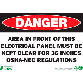 Zing Eco Safety Sign, Danger Electrical Panel, 14"W x 10"H, Recycled Polystyrene Self Adhesive