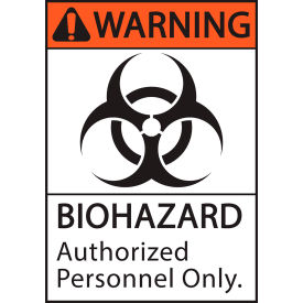 Zing Eco Safety Sign, Warning BioHazard Authorized Personnel Only, 7"W x 10"H, Recycled Polystyrene