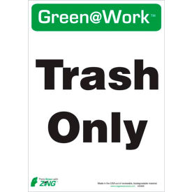 Zing Eco Label, Trash Only, 10"W x 14"H, Recycled Polystyrene Self Adhesive, Pack of 5