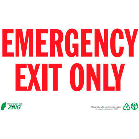 Zing Eco Safety Sign, Emergency Exit Only, 14"W x 10"H, Recycled Plastic